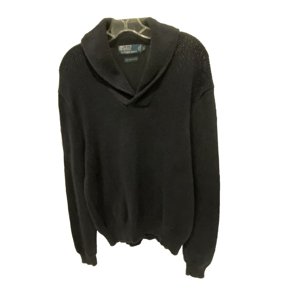 Polo Ralph Lauren Sweater Mens Large  Blue Pima Cotton Pullover Shawl Cowl Neck